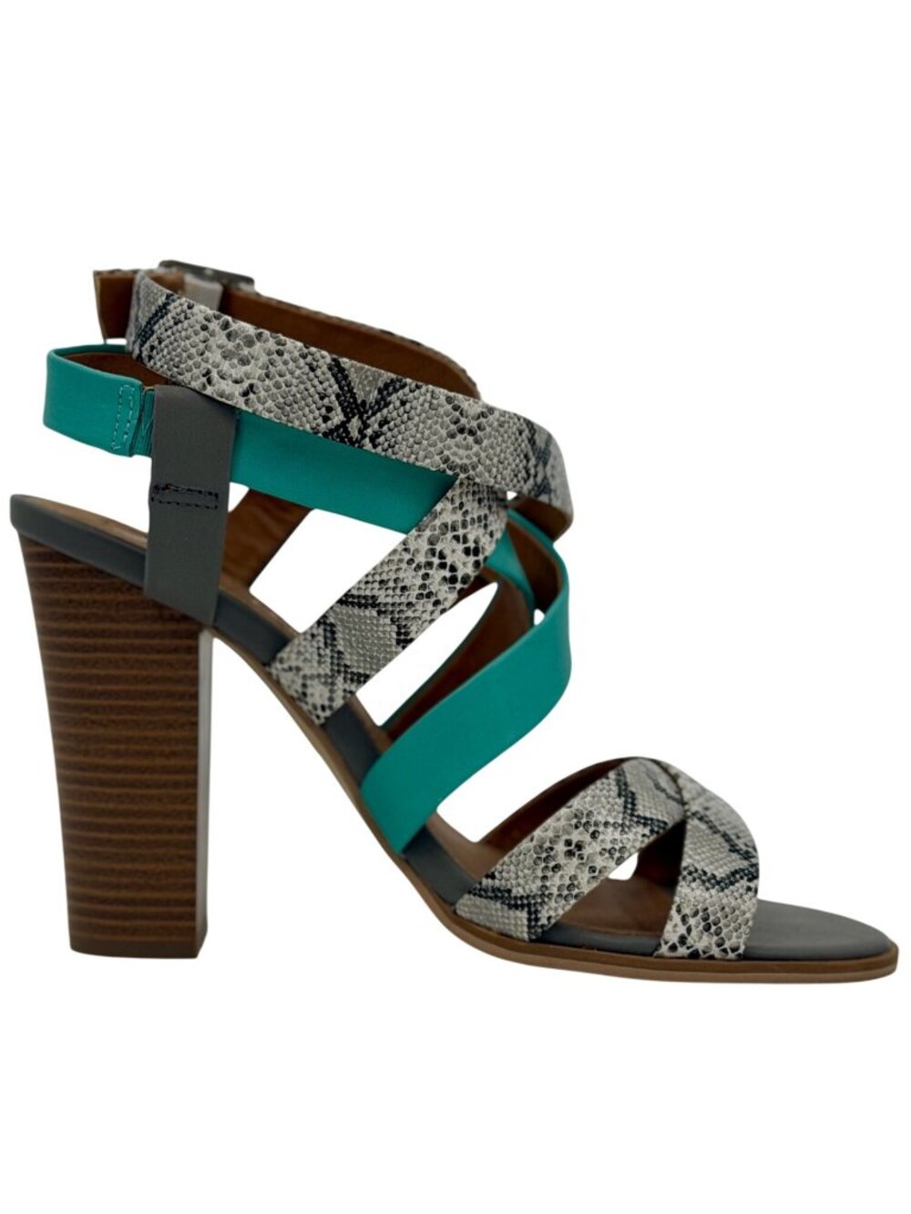 Leila Stone Seafoam Green Snake Print Strappy Heeled Sandals 9.5 | Indie Sleaze - Picture 6 of 16